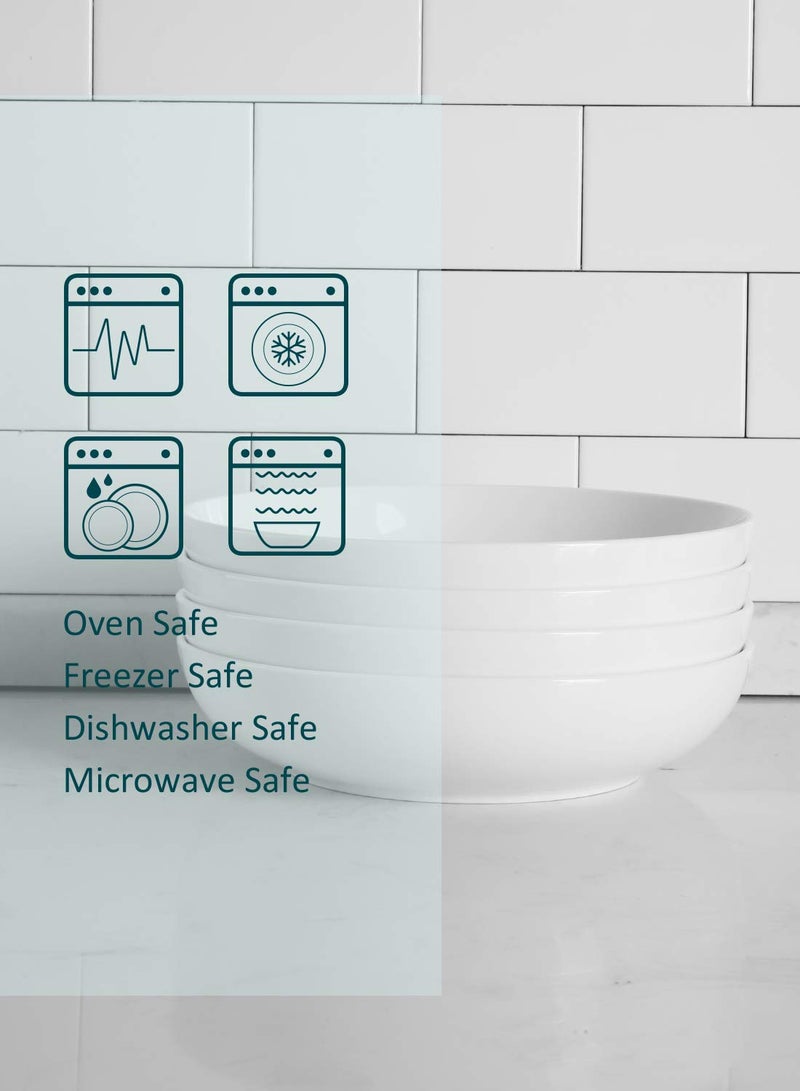 Teocera Pasta Bowls, Large Salad Bowls, Porcelain Bowl Set, Wide and Shallow, Microwave and Dishwasher Safe, 35 Ounce - Set of 4, White - Image 5